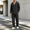 Conjunto con capucha para hombre de marca independiente transfronteriza con aspecto de lino, camisa casual de manga larga y pantalones largos, conjunto de dos piezas para la playa