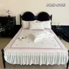 Juego de Tres Piezas de Alfombrilla de Seda de Hielo Clase A para Enfriamiento de Verano, Lavable a Mano y en Máquina, Estilo Falda de Cama Estampada Estilo Francés, Alfombrilla para Aire Acondicionado, Rosa