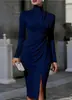Vestido Bodycon de Manga Larga Ajustado con Cuello Alto Plisado y Abertura para un Aspecto Delgado y Elegante - Tienda Independiente de Amazon 2026