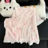 Lindo conjunto de pijama de conejito a cuadros rosa para mujer, de verano, con cuello de muñeca, manga corta y shorts, estilo japonés, conjunto de ropa de casa para estudiantes, para usar en exteriores
