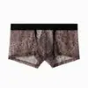 Calzoncillos tipo bóxer de malla con estampado de leopardo para hombre, seda helada, transpirables, entrepierna separada, estilo delgado, ropa interior sexy para jóvenes