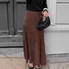 Falda Otoñal Retro Marrón Tierra de Ante para Mujer Estilo Francés Cintura Alta Forrada de Felpa Línea A Falda Larga Venta al Mayoreo Ropa de Mujer