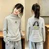 Camiseta Térmica de Fleece Escovado Manga Longa Infantil Outono/Inverno Nova Estilosa Média/Grande Camada Base Listrada Infantil Top com Estampa de Desenho