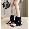 2026 Nova Bota Curta Ocidental Estilo Retrô com Fivela Interna para Aumento de Altura, Bico Aberto, Sandália Feminina, Bota de Verão da Moda