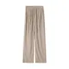 Calça Feminina Casual de Corte Solto para Outono e Inverno, Forrada com Lã, Cintura Alta, Cordão, Perna Reta, Caimento Fluido, Perna Larga, Calça Casual
