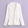 Aliexpress Venta al por mayor Otoño 2025 Nuevo Moda Callejera Europea y Americana para Mujer Camisa con Lazo Textura de Satén de Seda