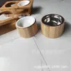 Comedero Doble de Madera para Mascotas Gatos, Uso en Casa, Cuenco Cerámico Individual Protector del Cuello, Comedero para Perros, Comedero para Gatos, Comedero Antiderrames para Mascotas Pequeñas