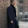 Casaco de lã masculino de comprimento médio, jaqueta de lã estilo terno de negócios para outono e inverno, sobretudo de corte solto, disponível em várias cores, em estoque