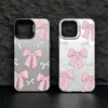 Estilo Suave Japonés y Coreano Lazo Rosa y Blanco Adecuado para iPhone 17 Funda de Teléfono Estilo Suave Femenino 18Pm Funda Anticaídas