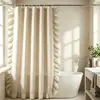 Cortina de Ducha Impermeable Estilo Francés Romántico con Volantes de Lino Sintético Cortina Divisoria de Baño Cortina de Separación Seco y Húmedo para Baño