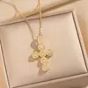 Colar de Aço Inoxidável Banhado a Ouro 18K Transfronteiriço Joias Moda Europeia e Americana Ins Corrente de Clavícula em Aço Titânio Colar com Pingente Não Desbota para Mulheres