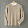 Suéter de Lana Pura para Hombre, Cuello Redondo, Engrosado, Jersey Casual de Negocios, Capa Base de Punto Holgado