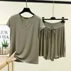 Pijama ligero de verano para mujer, corte holgado, talla grande, se puede usar afuera, conjunto fresco de modal con shorts de manga corta para el hogar