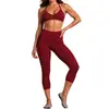 Conjunto de Sutiã Esportivo Cruzado com Gola Halter para Mulheres, Lindo Sutiã de Yoga com Costas Cruzadas, Calça Capri de Fitness de Secagem Rápida, Conjunto de Duas Peças para Yoga