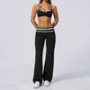 Conjunto de Dos Piezas Estilo Europeo y Americano con Rayas y Bloques de Color, de Tirantes al Cuello para Yoga, con Doble Tirante en los Hombros, Cintura Alta, Moldeador de Glúteos, Ajustado, para Correr y Fitness para Mujer