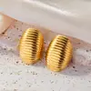 Moda Europeia e Americana Brincos Ovais Listrados Simples Aço Titânio Banhado a Ouro 18K Brincos Retrô Quentes Elegantes para Mulheres