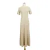 Vestido de punto de cuello redondo de estilo nuevo de verano inspirado en Chanel al por mayor, calado, con adornos de pedrería, ceñido a la cintura, de manga corta, línea A para damas elegantes