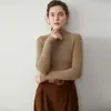 Camiseta Básica de Cuello Medio de Una Línea para Mujer, Manga Larga, Ajustada, Estilo Nuevo, Amigable con la Piel, Lista para Usar, Suéter de Punto de Cachemir para Otoño e Invierno