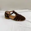 Sandalias Romanas Hechas a Mano de Primera Capa Estilo Francés de Punta Cerrada, Sandalias Artísticas Retro de Piel Genuina Envejecida para Mujer