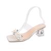 Sandalias de Tacón Alto de Cristal de Verano 2025, Sandalias Transparentes de Una Tira con Pedrería para Mujer, Modernas y Casuales