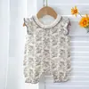 Ropa para Bebé, Mameluco de Gasa Fina de Doble Capa para Verano, Ropa para Bebé Niña, de Botones, Mangas Cortas Volantes, Mono para Bebé