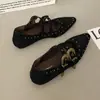 Zapatos Mary Jane de Cuña con Punta Fina y Remaches Estilo Británico Zapatos de Falda con Hebilla de Una Línea Moda Primavera y Otoño Retro