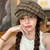 Diseño de Nicho Japonés Sombrero Octogonal de Cuadros para Mujer Verano Fino Retro que Afina el Rostro Sombrero Pequeño de Nube Casual Combinable Boina