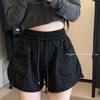 Nicho de Design Preto Calças Hot Pants Hot Diamond Calças Casuais Femininas Verão Cintura Alta Soltas Calças Esportivas Calças de Perna Larga Shorts