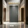 Puerta de entrada de aleación de aluminio gris de alta calidad, diseño minimalista moderno, duradera y robusta, puerta de seguridad interior, venta al por mayor para proyectos de construcción