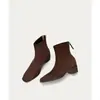 Botas de Moda con Cremallera Trasera Lujo Ligero Cómodas Estilo Viento Nuevo Estilo Hechas a Mano Punta Cuadrada Botas para Mujer Retro Versátiles Gamuza 2026 Negro