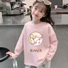 Camiseta de Algodão Puro para Crianças Primavera e Outono, Top Estiloso e Macio Estampado para Meninas, Camiseta Básica de Manga Longa para Meninos, Roupa Infantil