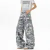 Pantalones cargo de camuflaje gris y blanco de estilo urbano americano con forma de guadaña para hombre y mujer, jeans de pierna recta holgados con múltiples bolsillos para otoño