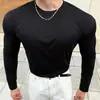 Camiseta Casual Americana de Color Puro con Cuello Redondo y Mangas Largas Elástica de Secado Rápido Deportiva Grande Transpirable Top Base para Entrenamiento Deportivo