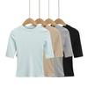 Top Sexy Ligeramente Transparente que Resalta la Figura para Chica Popular, Manga Tres Cuartos ~ Camiseta Femenina y Cómoda, Cuello Alto, Cintura Elástica, Manga Media