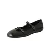 Sapatos de Pele de Ovelha com Tira em T para Mulheres, Sapatos Mary Jane, Estilo Coreano, Novo Modelo de Primavera, Couro Genuíno por Dentro e por Fora, Bico Redondo, Boca Rasa, Sapatos Baixos para Mulheres