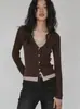 OCHO MESES Color Vino Tinto Bloqueo de Color Falso Dos Piezas Cárdigan de Punto Otoño Ajustado Favorecedor Versátil Top Corto Mujer