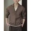 Estilo Old Money Suéter de Punto Falso Dos Piezas Color Café con Solapas para Hombre Otoño Invierno Estilo Perezoso Moda Caliente Prendas de Punto Ropa de Hilo Negro