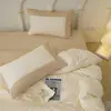 Conjunto de quatro peças 100% algodão de fibra longa, leve e de luxo, 60 contagens, capa de edredom bordada, lençol com elástico, conjunto de três peças, roupa de cama de cor sólida