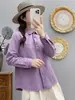 Camisa de mujer de cuello redondo de algodón puro de manga larga para estudiantes, informal, holgada, para primavera y otoño, nueva, combina con todo, elegante, ajustada, estilo coreano, a la moda.