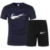 Verano Nuevo Set de Camiseta de Manga Corta para Hombre + Shorts de Playa Estampado Ropa Deportiva Traje de Dos Piezas a la Moda