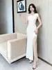 Vestido Largo Asimétrico de Hombro para Mujer, Ceñido a la Cintura, Abertura, Corte Ajustado, Elegante Vestido de Noche Cola de Pez, Vestido Largo Estilo Socialité