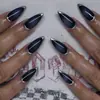 Círculo Plateado Francés Uñas Portátiles Manicura Azul Oscuro Difuminada Uñas Postizas Cortas Almendra Uñas Transfronterizas Europeas y Americanas