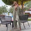 Conjunto de Nuevo Diseño Simple Transfronterizo para Mujer, Cárdigan con Lazo Ceñidor a la Cintura y Pantalones Largos, Conjunto Casual de Dos Piezas para Otoño en Casa