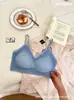 Ropa Interior para Mujer de Seda de Hielo con Borde Ondulado Simple, Cuello en V, Sin Costuras, Espalda Hermosa, Broche, Delgado, Para Pecho Pequeño, Reúne, Transpirable, Sujetador