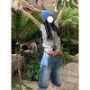 Shorts de Mezclilla Vintage Desgastados con Diseño de Rayos Talla Grande para Mujer, Nuevo Estilo Verano 2026, Pantalones Acortados Sueltos de Pierna Ancha, Modernos