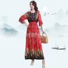 Vestido Estilo Étnico Verano 2025 Nuevo Algodón Seda Estampado Tailandés Xinjiang Viaje Playa Vestido Vacaciones junto al Mar