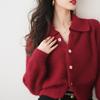 Cárdigan de Punto Amarillo con Cuello Polo Estilo Perezoso para Mujer, Chaqueta Suéter con Solapa para Primavera, Otoño e Invierno, Top Corto Francés Suave