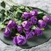 Rosa de simulação flor única artificial flor azul única de alta qualidade flor de casamento ornamentos para sala de estar inserção atacado flor de seda