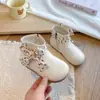 Zapatos de princesa estilo Lolita, colección primavera y otoño, piel suave con cremallera lateral, suela suave, botines casuales para niñas con estampado floral y un lazo