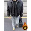 Estilo Americano Retro Chaqueta Corta con Solapa para Hombre Otoño e Invierno Engrosada Azul Marino Chaqueta Bomber Uniforme de Béisbol para Hombre